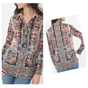 Chico's Floral Paisley Scroll Print Button Down Blouse Women 3, XL
